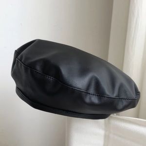 Black Faux Leather Beret